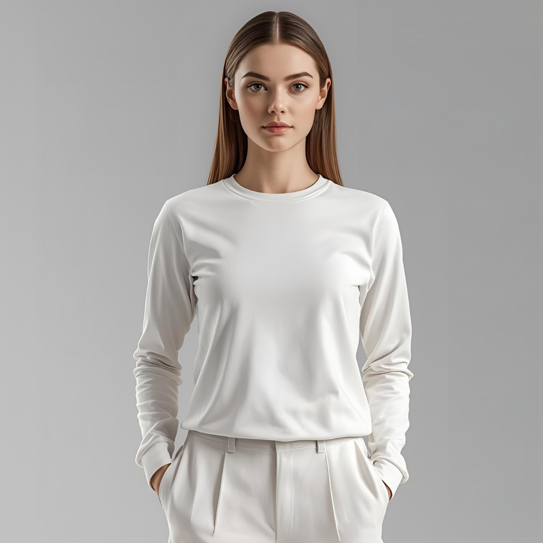 LIA | White Basic Long Sleeve T-Shirt